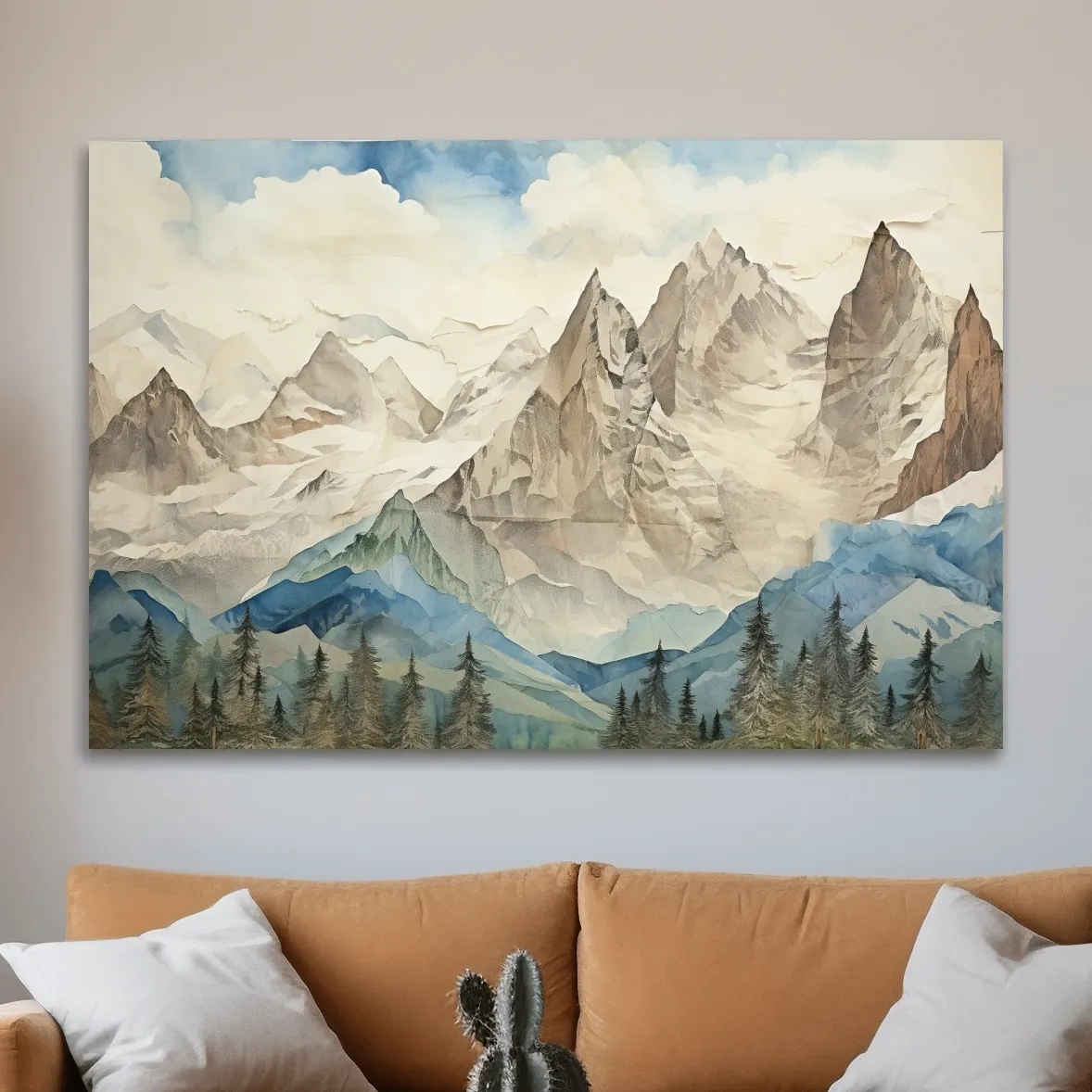 Misty Paper Cut-out Alpine Mountain Range - Serene Forest Landscape Wall Art