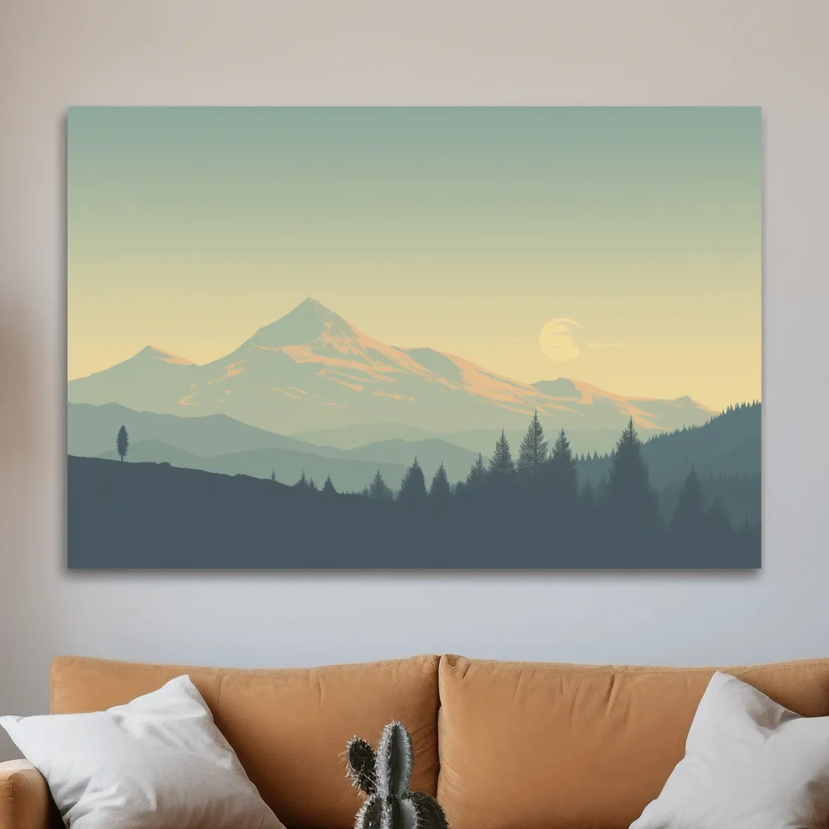 Dusk over the glacier, hazy forest silhouette vector illustration