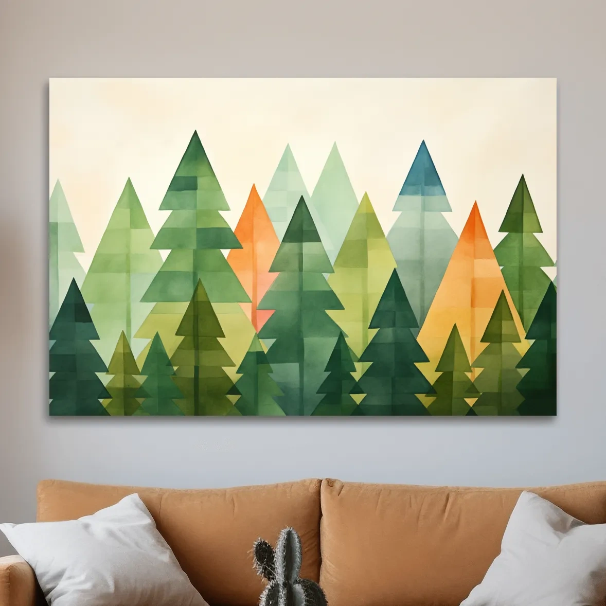 Geometric Watercolor Pine Forest Landscape - Modern Scandinavian Nature Wall Art