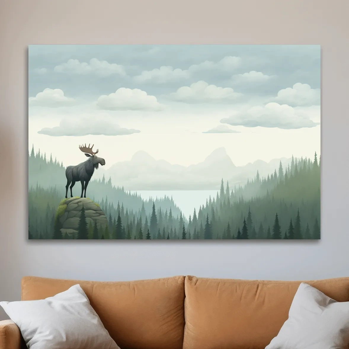 Majestic Moose Over Pine Forest - Nursery Wildlife Mountain Wall Art