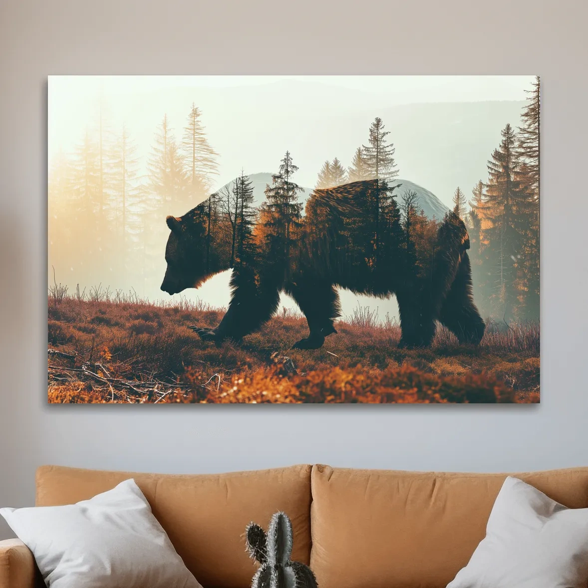 Double Exposure Grizzly Bear Forest - Misty Mountain Wildlife Photographic Artwork