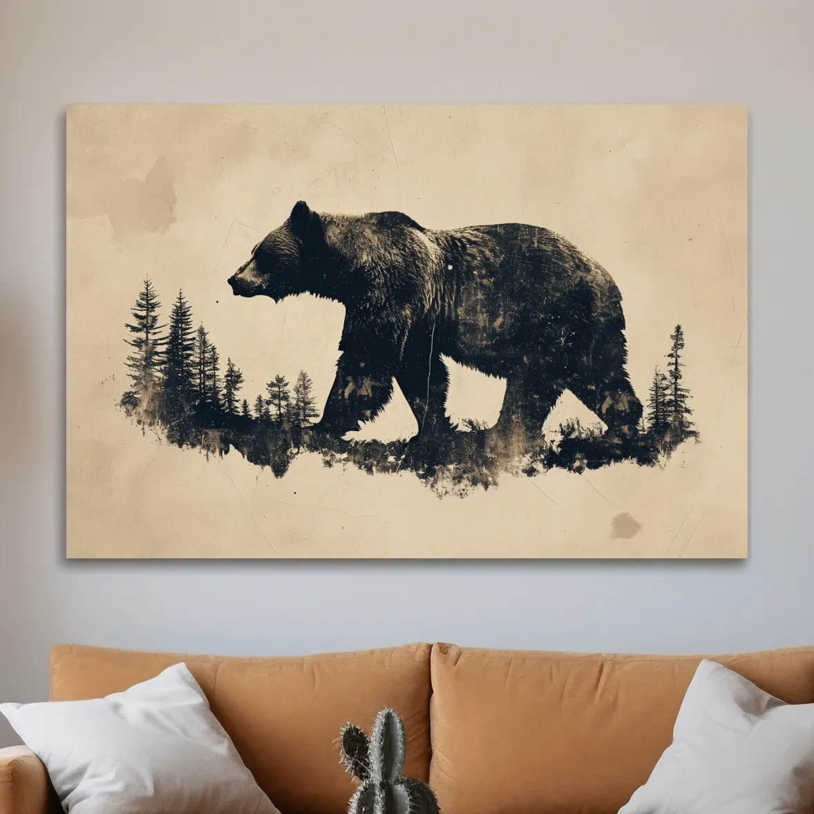 Grizzly bear artwork print, vintage style silhouette