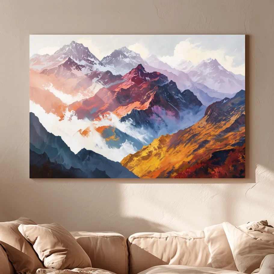 Vibrant Abstract Alpine Mountain Peaks - Colorful Impressionist Painting Wall Art