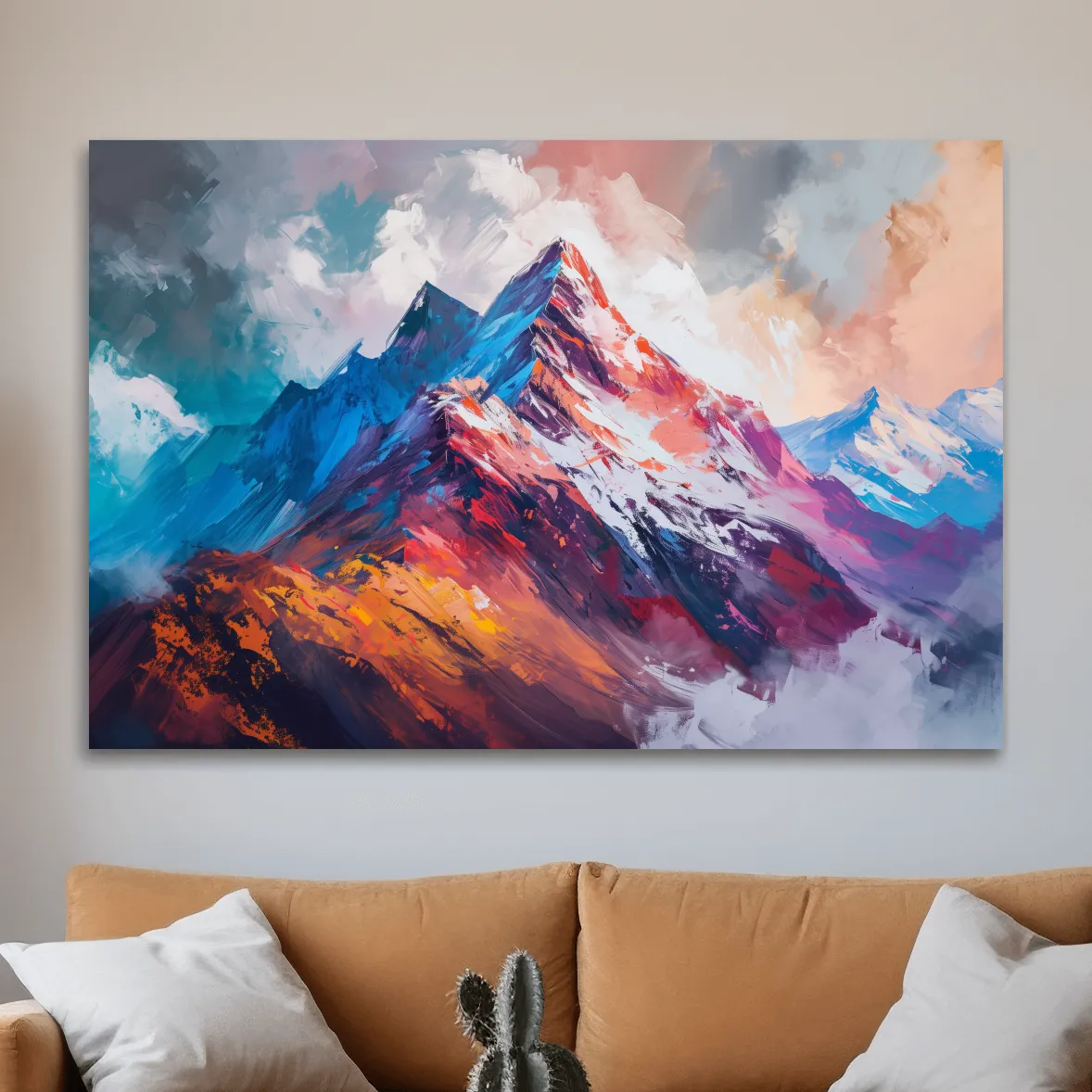 Vibrant impressionism style textured mountain painting artwork