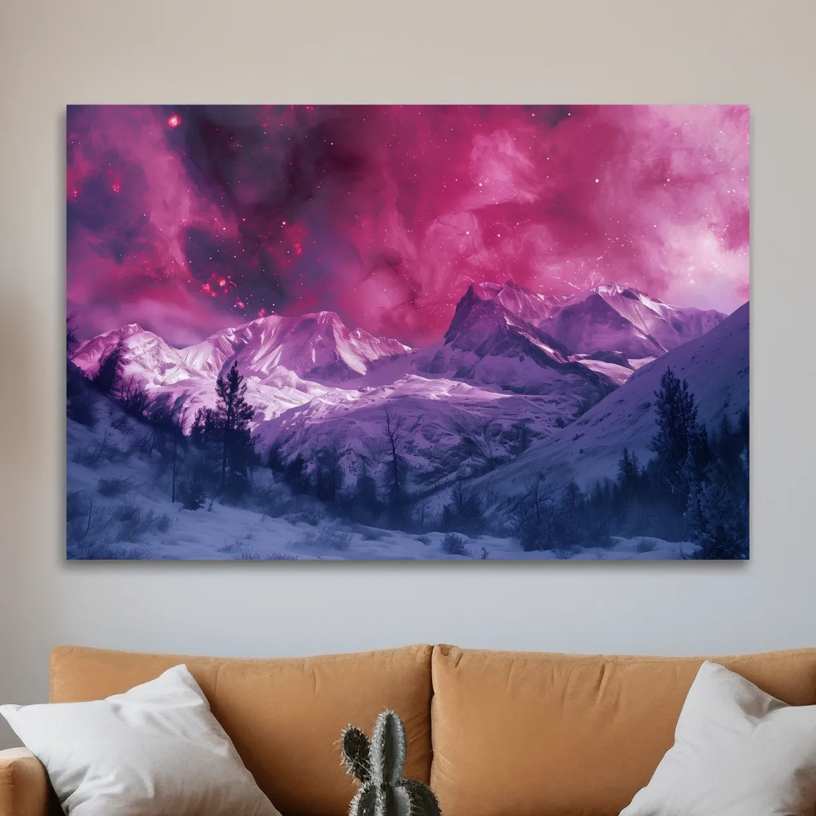 Surreal Nebula Galaxy Alpine Glacier Landscape - Cosmic Winter Night Sky Wall Art