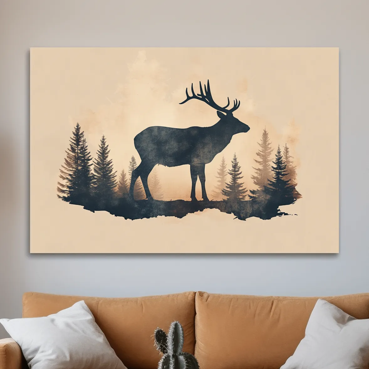 Vintage deer illustration artwork, silhouette sepia style
