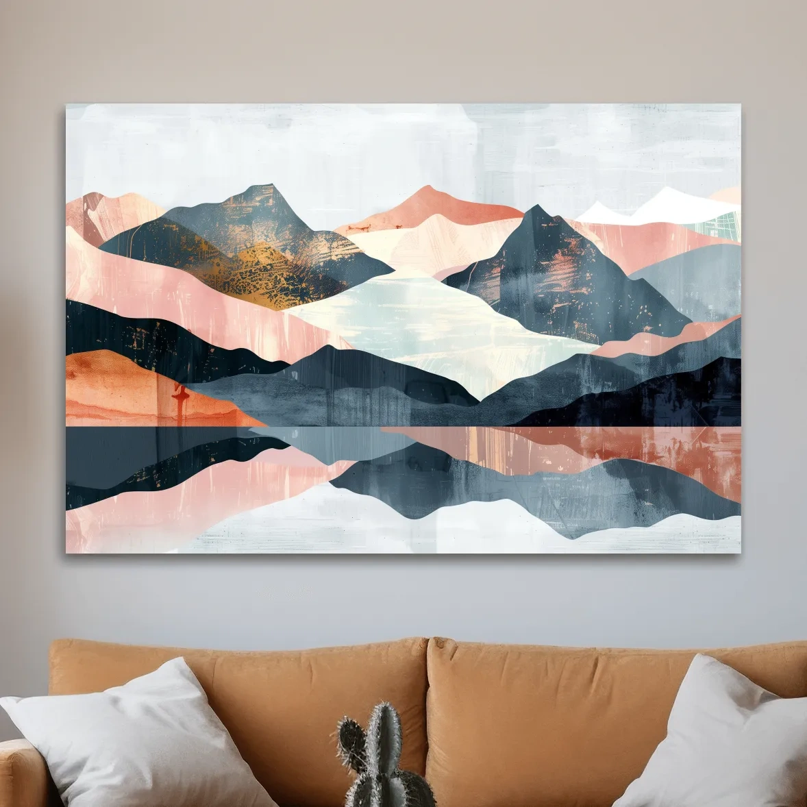 Abstract Pastel Mountain Peaks - Modern Textured Landscape Wall Art