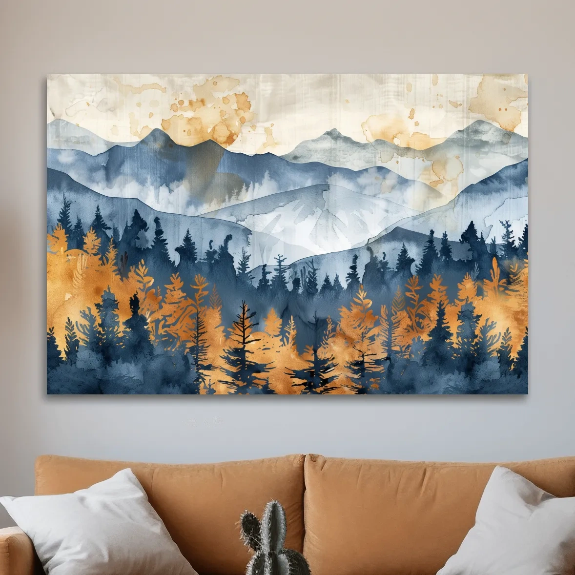 Abstract textured mountain and forest watercolour painting artwork, large format