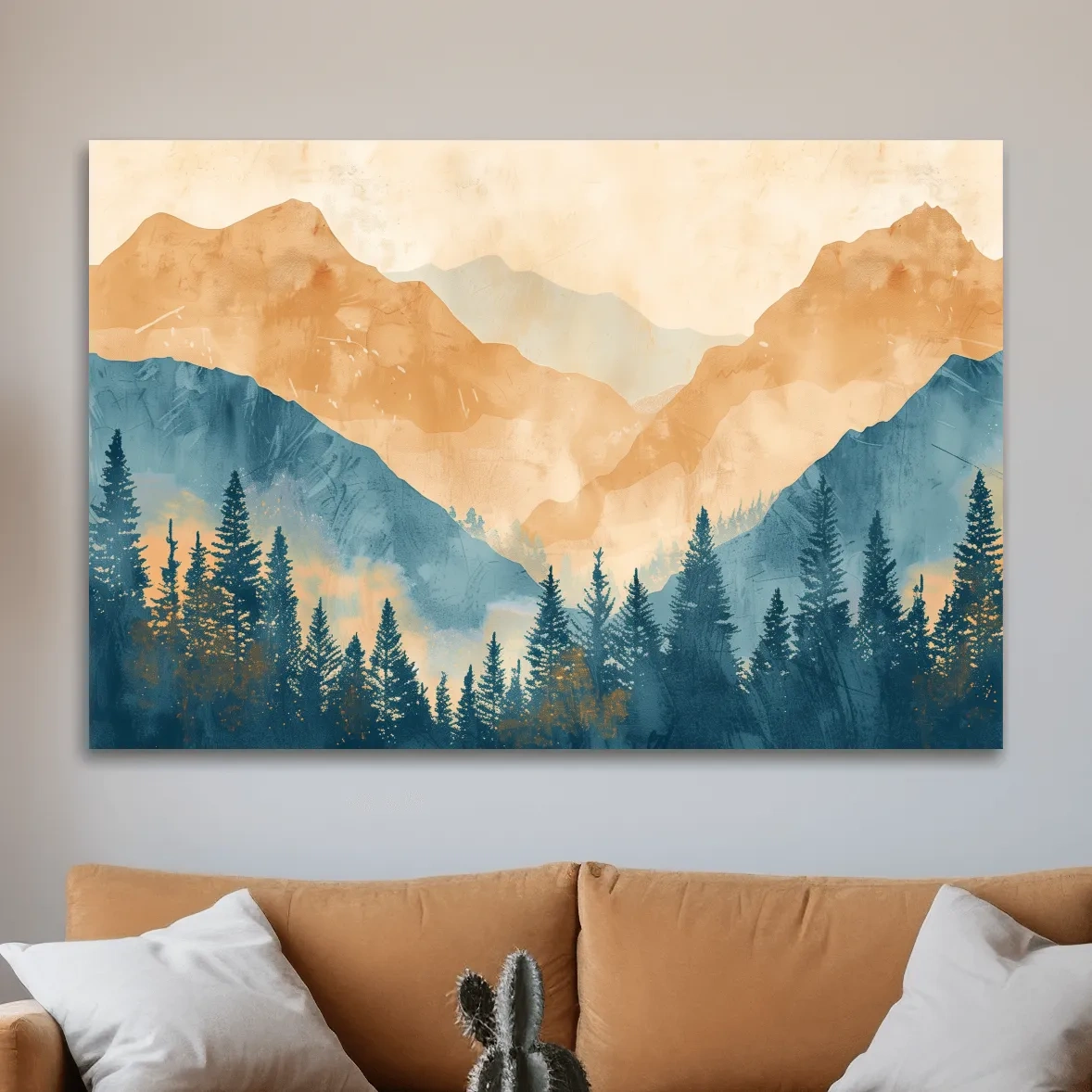 Misty Mountain Range Watercolor - Pine Forest Landscape Artwork