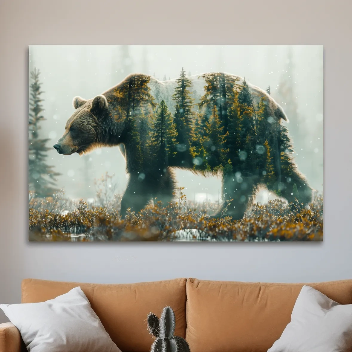 Moody Double Exposure Grizzly Bear Forest - Photographic Wildlife Wall Art