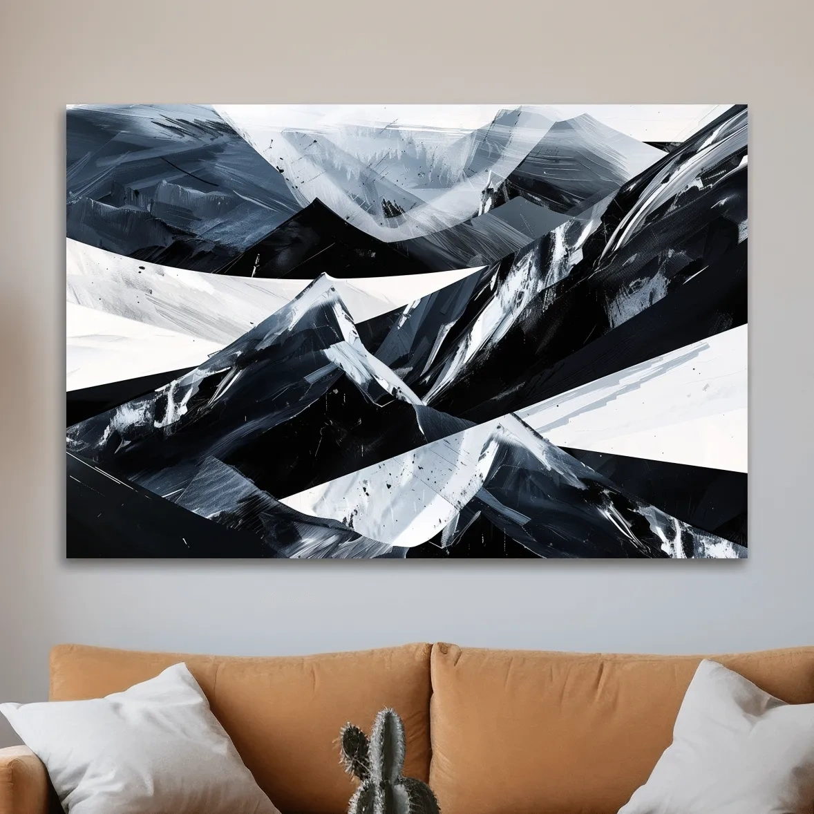 Modern abstract black and white mountain wall art painting