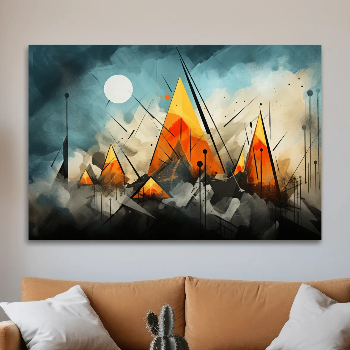 Energetic abstract mountain painting wall art