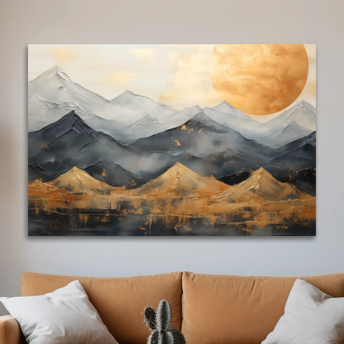 Gold Leaf Style Abstract Mountain Range Sunset - Modern Landscape Wall Art