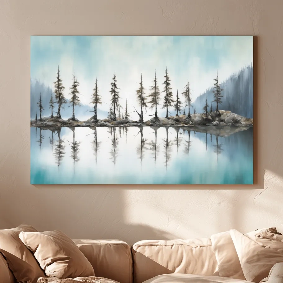 Minimalist Pine Tree Torqouise Alpine Lake Reflection - Pacific Northwest Wall Art