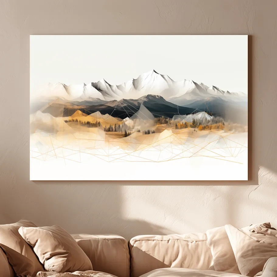 Geometric Mountain Range Forest Landscape - Modern Abstract Wall Art