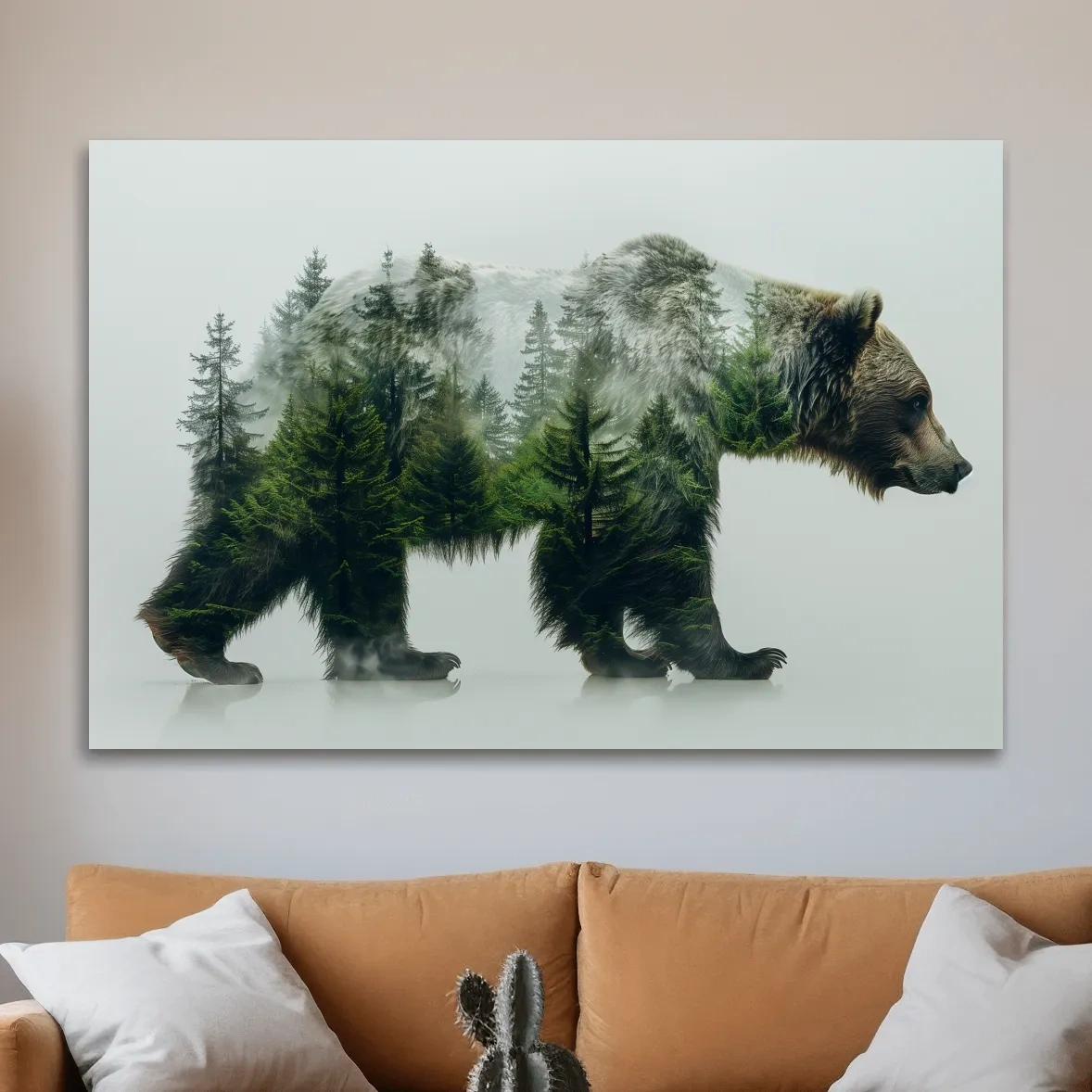 Grizzly bear artwork, double exposure forest art