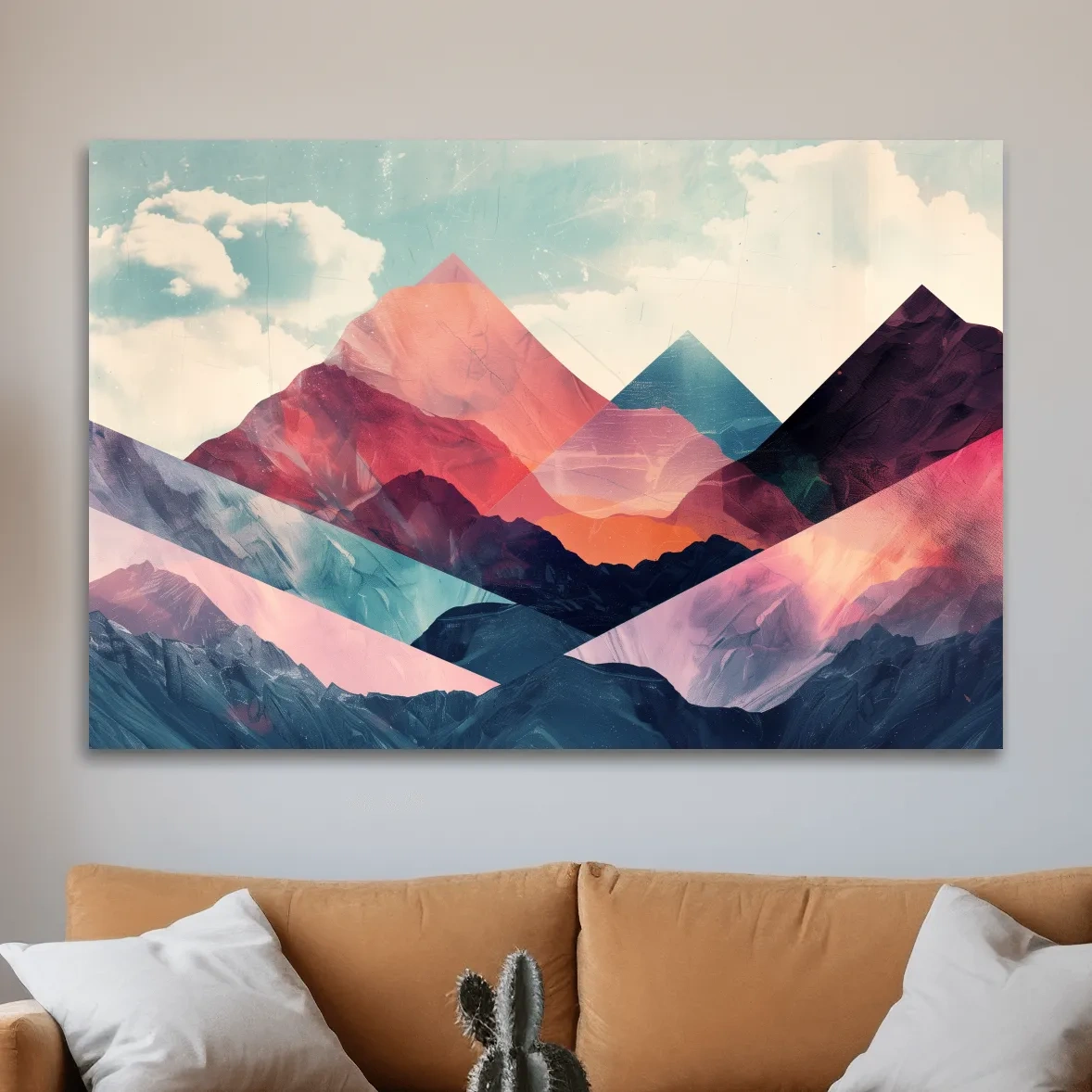 Vibrant Geometric Mountain Peaks - Modern Abstract Collage Wall Art