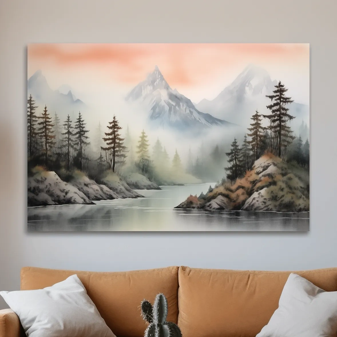 Chinese style ink wash watercolour painting of mountains