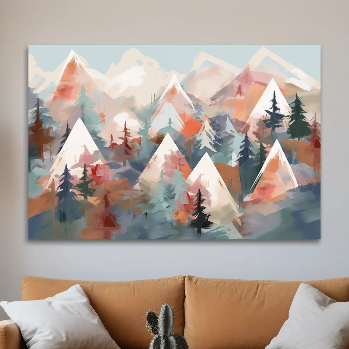 Subtle colours, abstract mountain scene painting