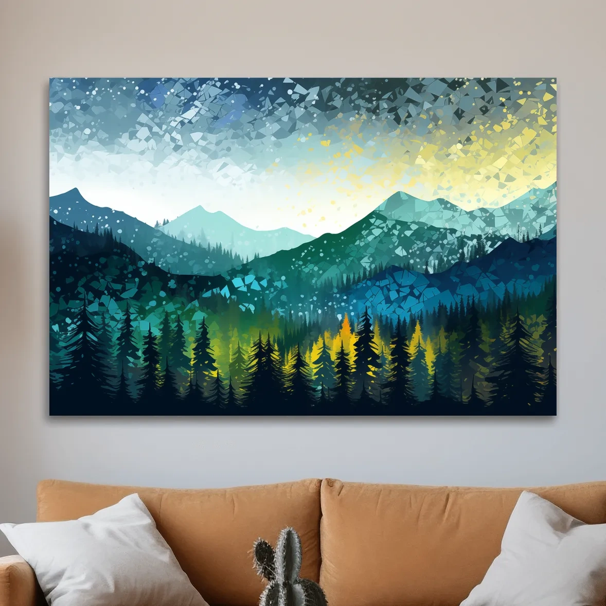 Geometric Mountain Forest Landscape - Abstract Mosaic Wall Art