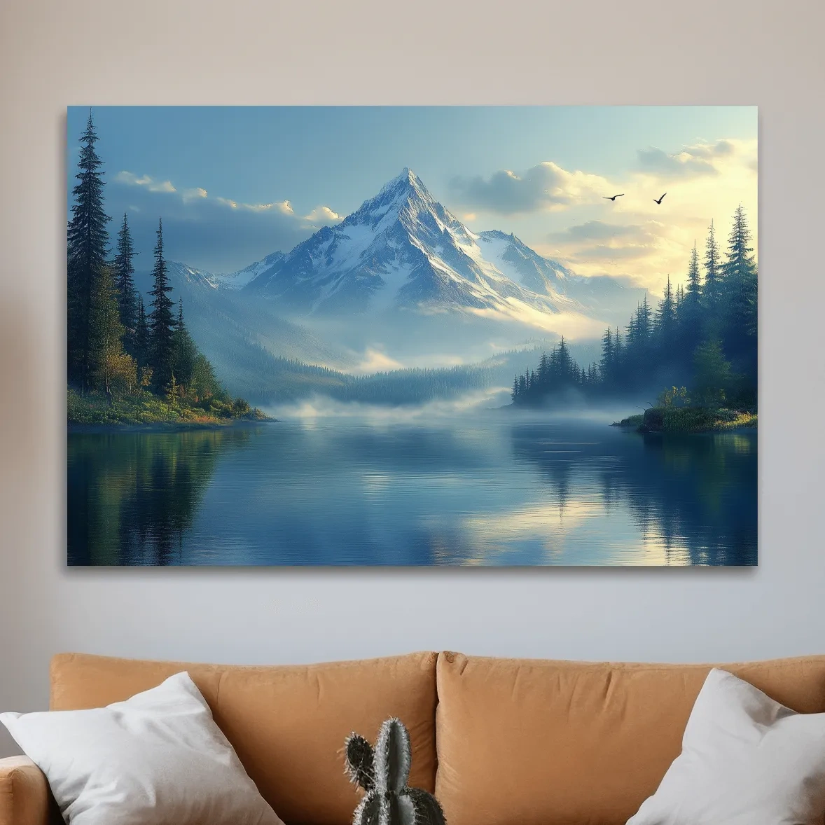 Misty Alpine Mountain Lake Sunset - Pine Forest Artwork