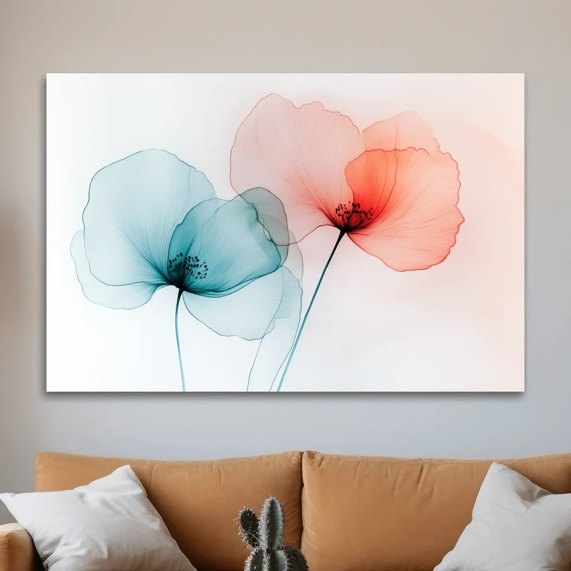 Poppy flower wall art, abstract watercolour print