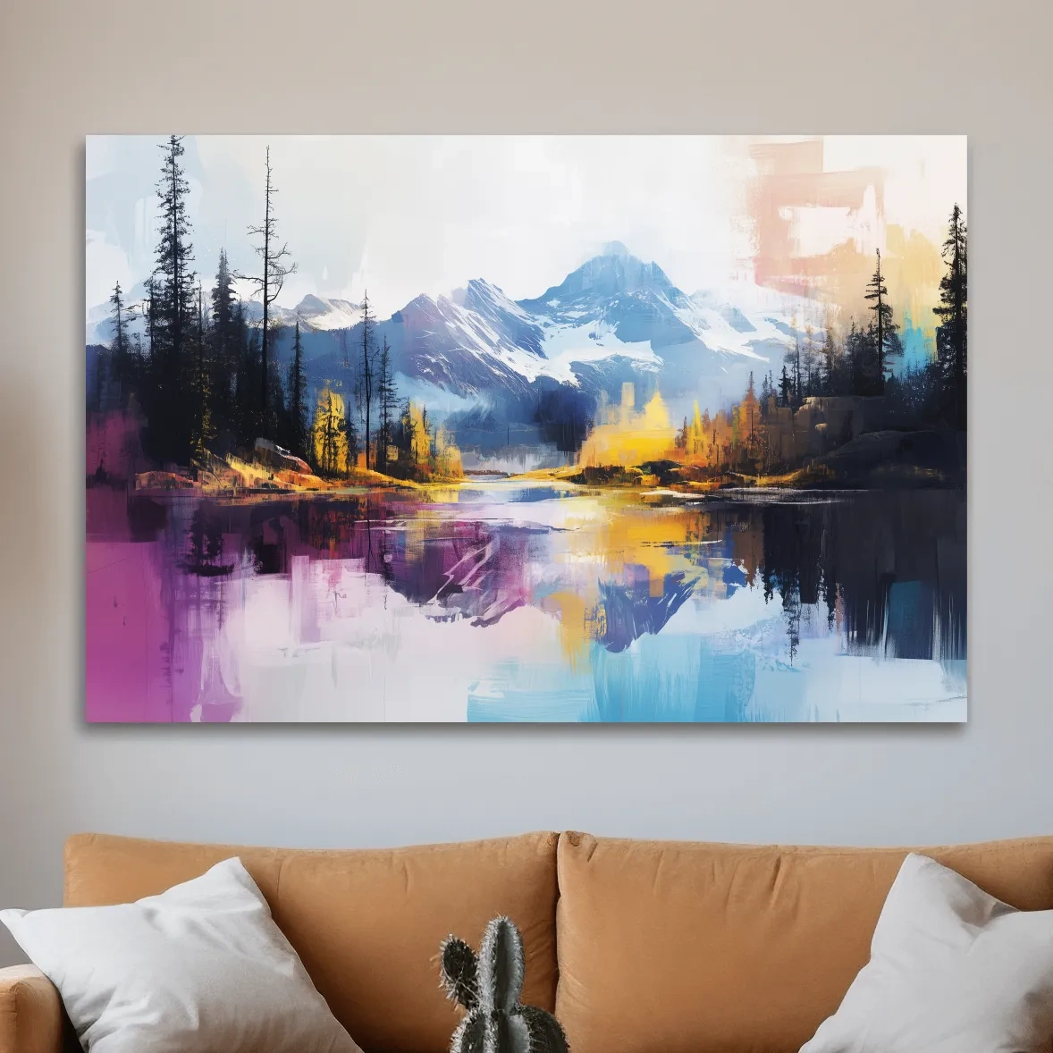 Vibrant colorful mountain wall art, abstract painting