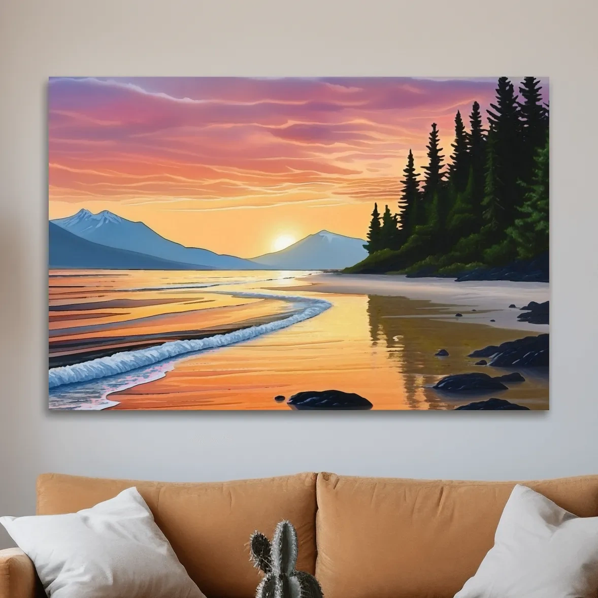 Pacific Northwest artwork, sunset over the beach painting