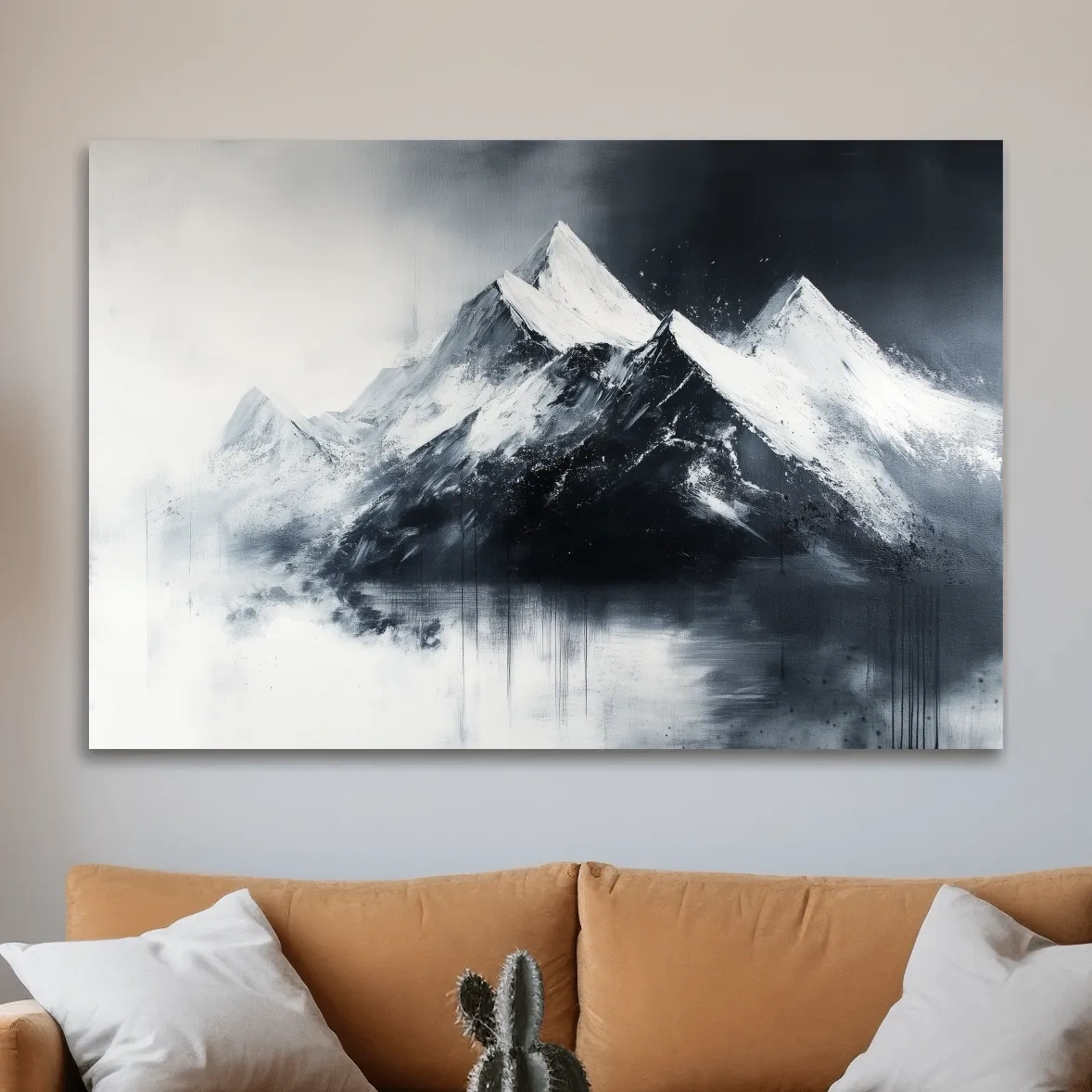 Modern wall art mountain painting, black and white glacier
