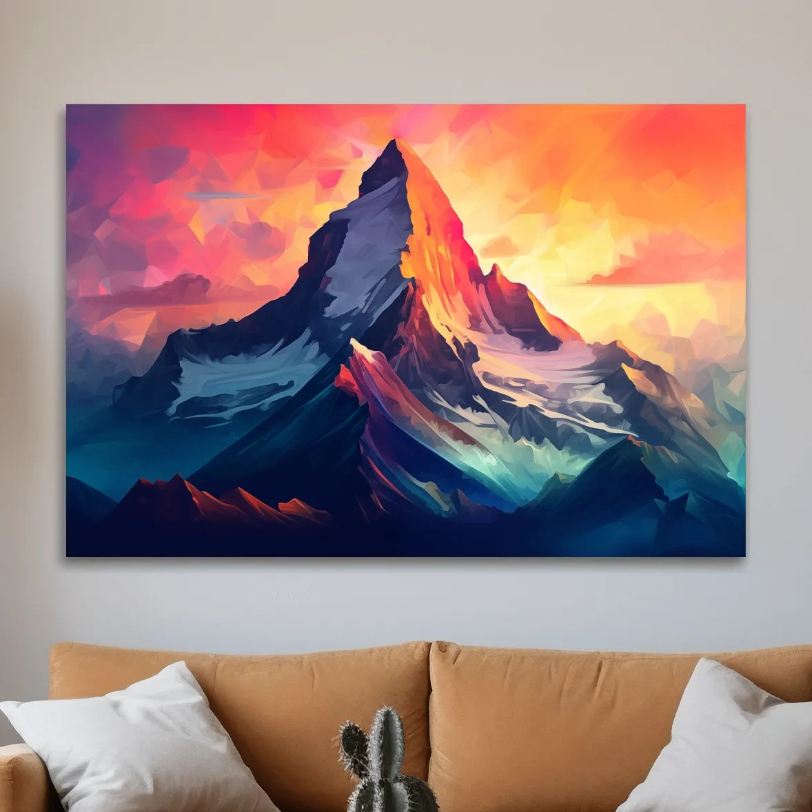 Abstract mountain painting at sunrise