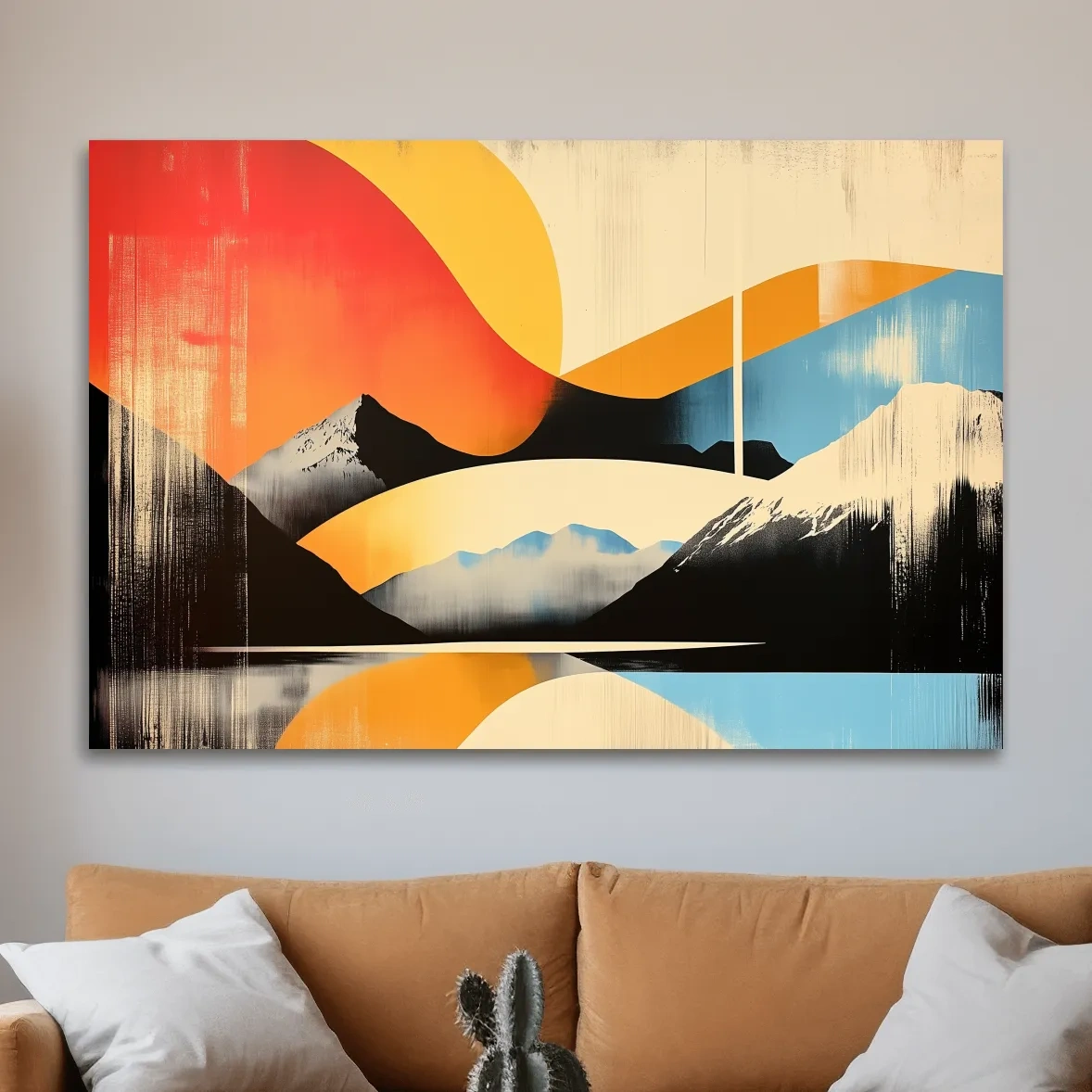 Abstract Retro Mountain Sunrise Landscape - Modern Graphical Wall Art