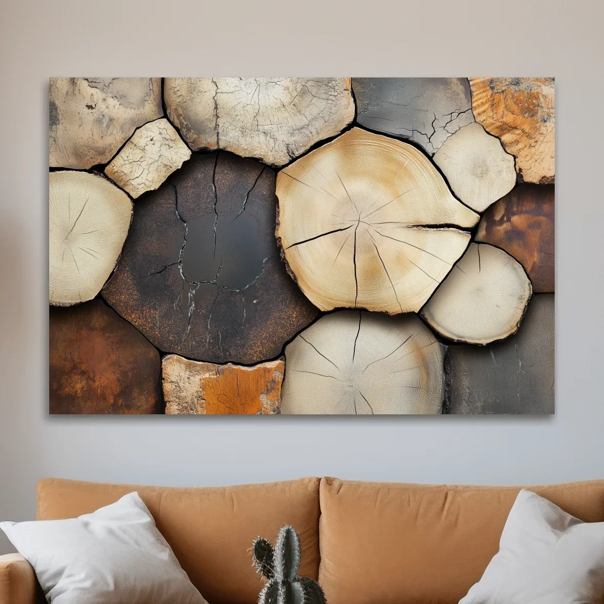 Rustic Stacked Firewood Log Cross Sections - Warm Neutral Wood Texture Wall Art