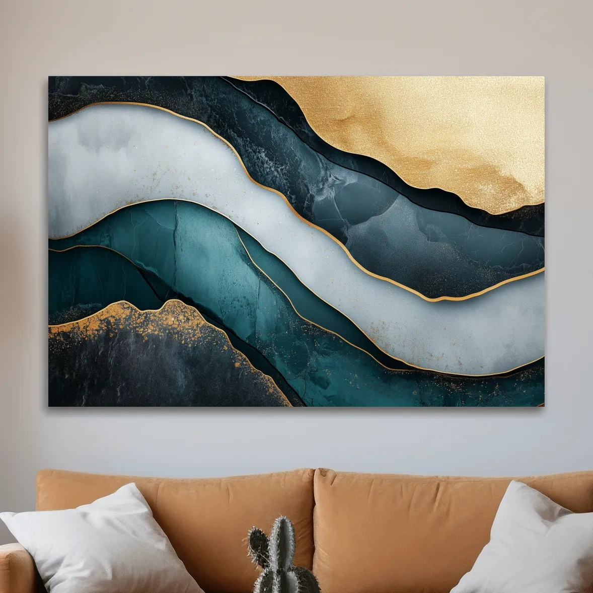 Elegant abstract mountain artwork, flowing textured 3D layer effect wall art