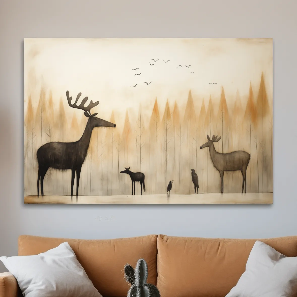 Quirky illustration of a deer family in the forest