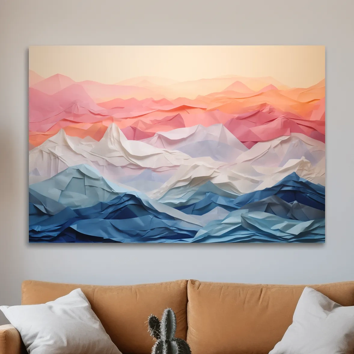 3D folded paper art, colourful mountain ranges