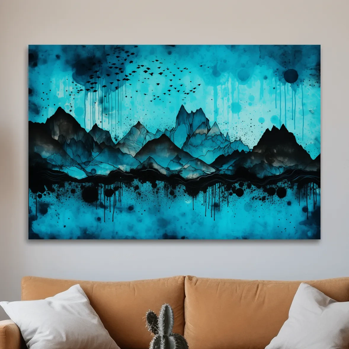 Ink Wash Mountain Range Artwork - Moody Abstract Watercolor Wall Art