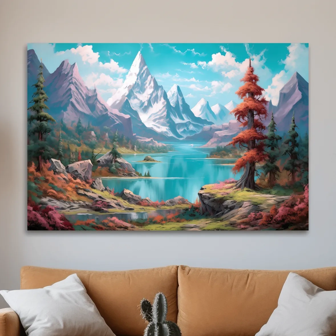 Painting of a surreal alpine mountain landscape