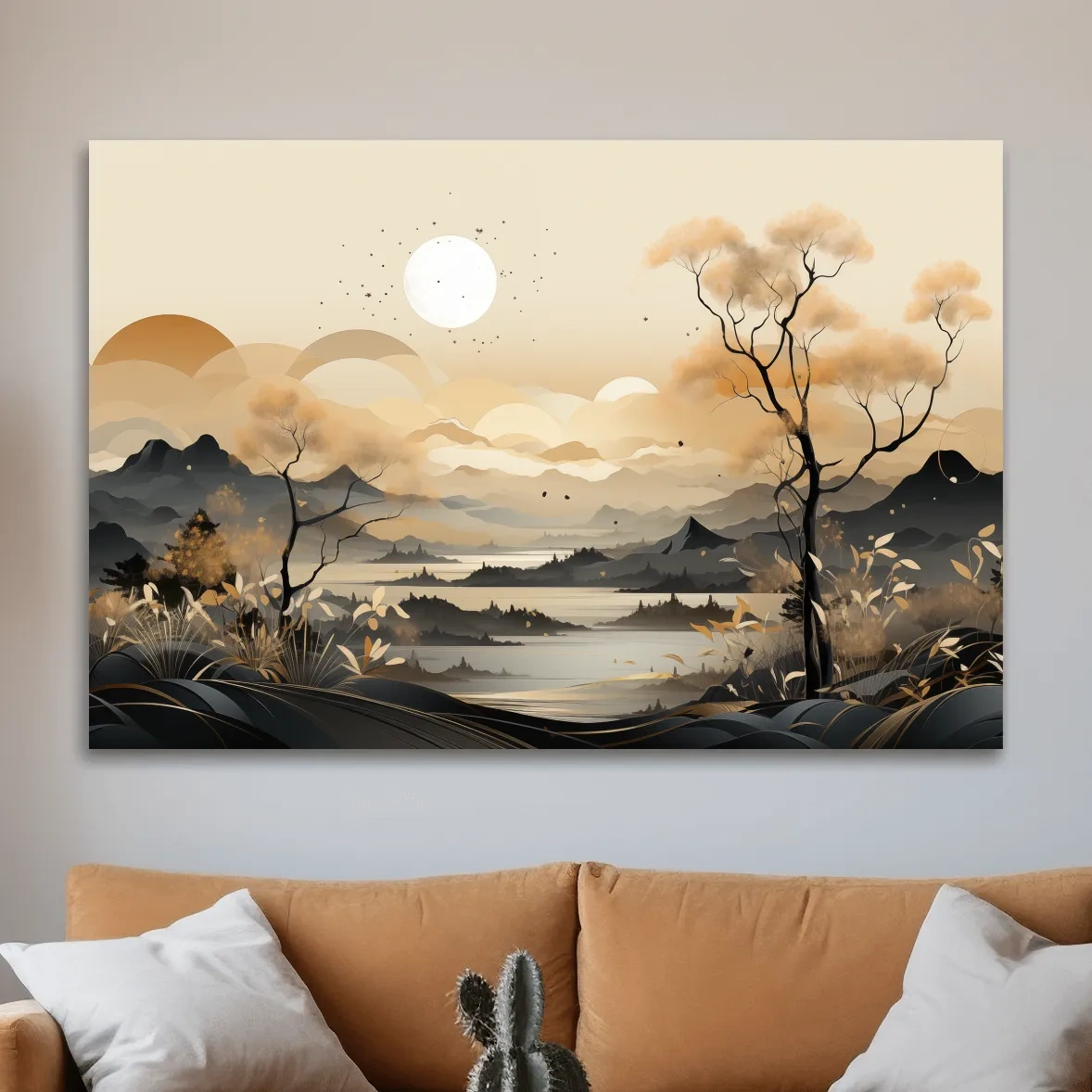 Golden surreal landscape at sunset