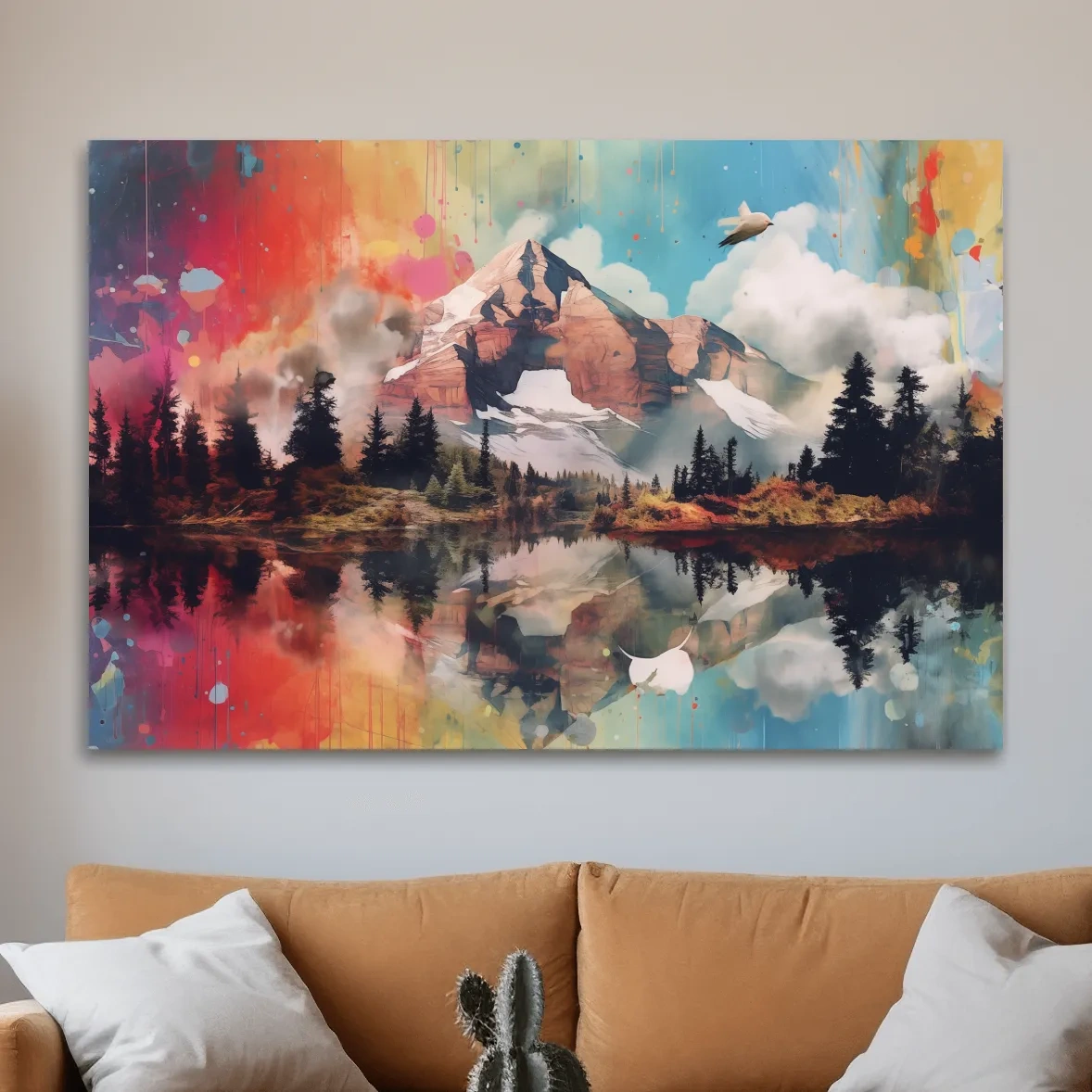 Colourful abstract mountain painting