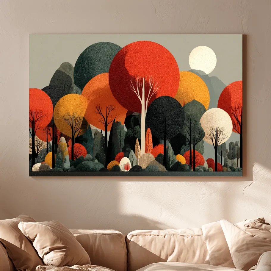 Abstract Autumn Forest Trees Canvas Art - Modern Scandinavian Wall Art