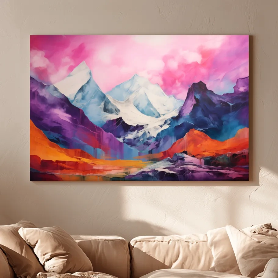 Vibrant Abstract Alpine Mountain Landscape Painting - Colorful Contemporary Wall Art