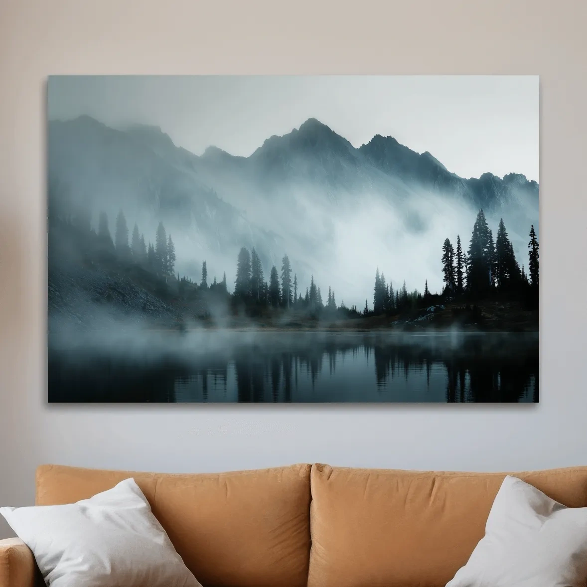 Moody Misty Mountain Lake Photography - Atmospheric Alpine Forest Wall Art