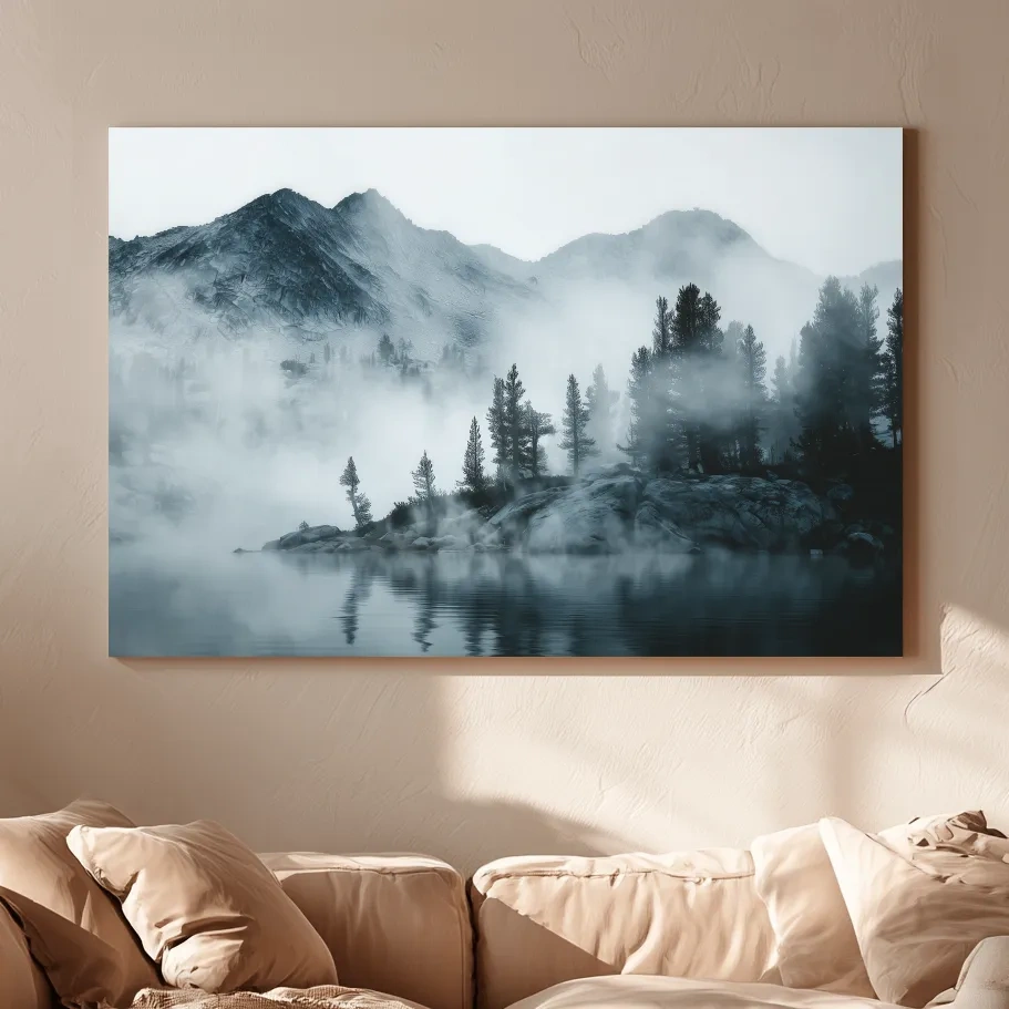 Frosty Alpine Mountain Lake Photography - Black & White Landscape Wall Art