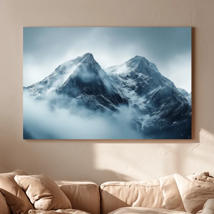 Moody Snowcapped Mountain Peaks - Atmospheric Alpine Photographic Wall Art
