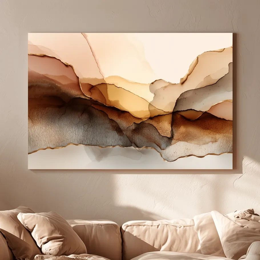 Abstract Alcohol Ink Landscape Painting - Modern Minimalist Wall Art