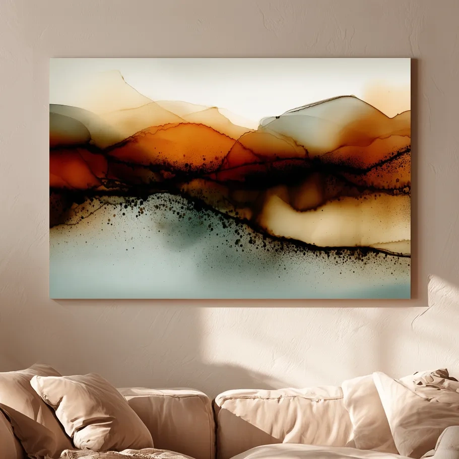 Moody Abstract Sepia Mountain Layers - Modern Alcohol Ink Landscape Wall Art