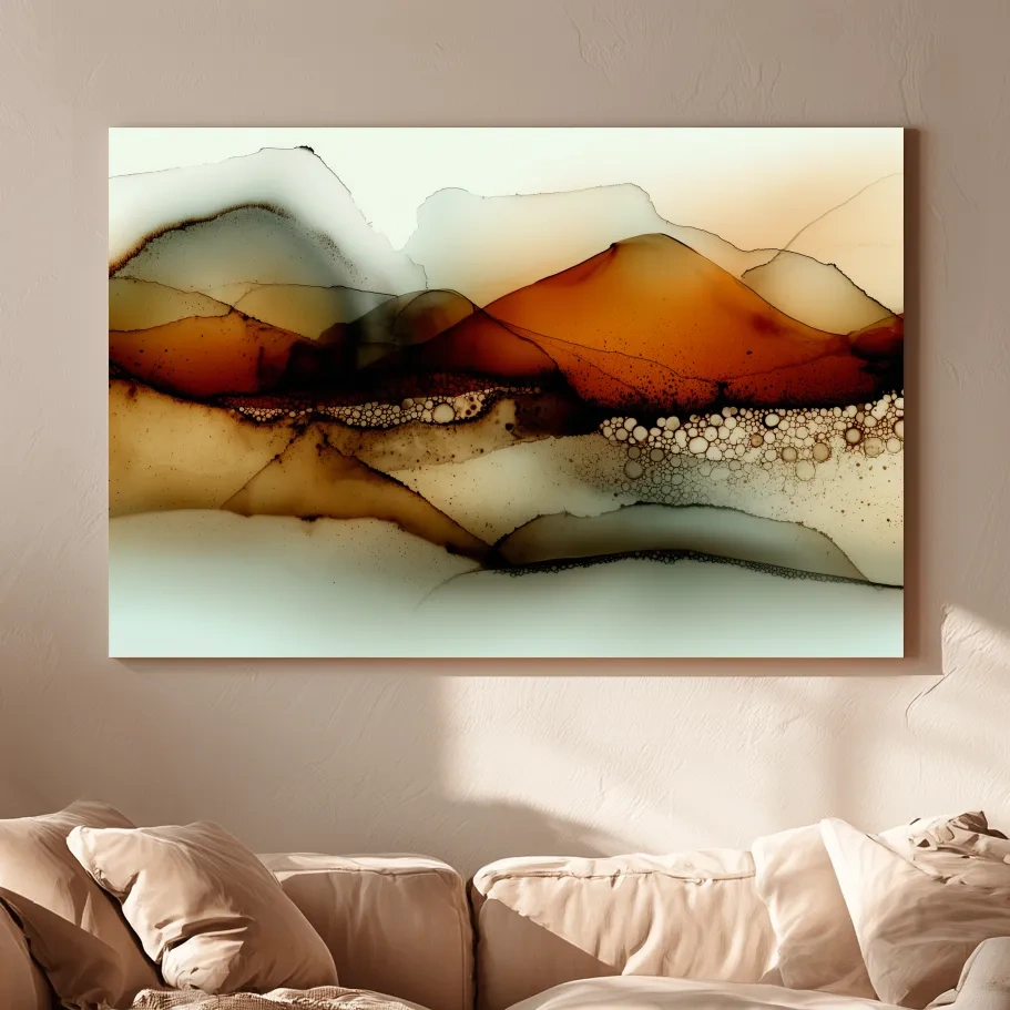 Amber Alcohol Ink Mountains - Abstract Landscape Wall Art