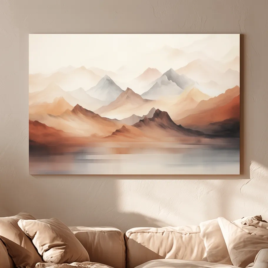 Pastel Mountain Range Watercolor - Warm Neutral Landscape Wall Art