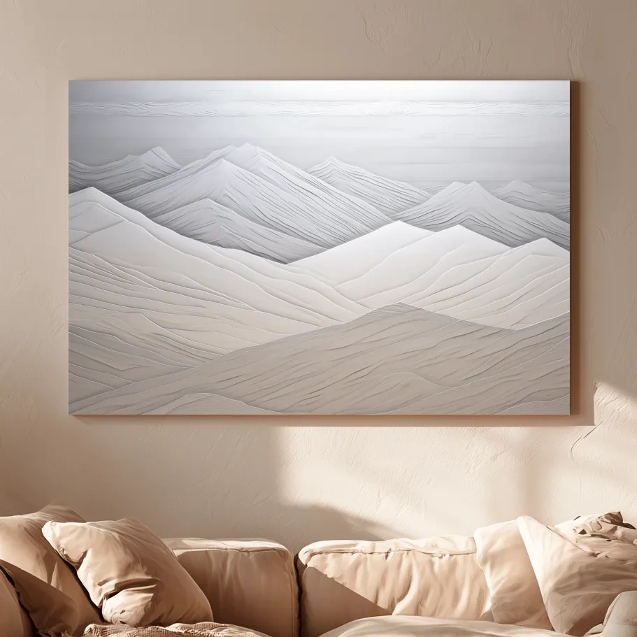 Minimalist Layered Mountain Relief Landscape - Monochrome Wall Art