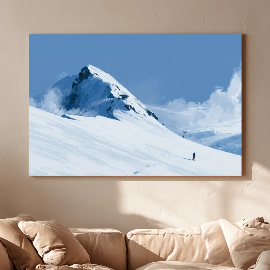 Minimalist Backcountry Skier Painting - Alpine Winter Landscape Wall Art